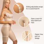 Isavela BS04 Stage 2 Compression Garment Mid-Thigh Bodysuit, Lipo Tummy Tuck Abdominoplasty BBL Recovery (MD, Beige)