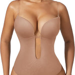 Slimers Backless Plunge Shapewear for Women: Low Back Thong Shaper to Daily | Open Back bodysuits with Open Crotch Daily Use, Invisible Under Wedding & Formal Dresses