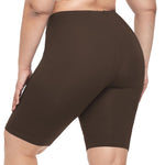 VOGUEMAX Women's Plus Size Short Leggings Stretchy Slip Shorts Mid Thigh Lightweight Pants Brown