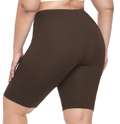 VOGUEMAX Women's Plus Size Short Leggings Stretchy Slip Shorts Mid Thigh Lightweight Pants Brown