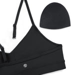 CRZ YOGA Butterluxe V-Neck Sports Bras for Women - Adjustable Thin Straps Padded Yoga Top Basic Wireless Camisole Black Medium