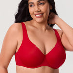 DELIMIRA Minimizer Bras for Women Full Coverage Plus Size Underwire Unlined Supportive Seamless Bra Lipstick Red 38DD
