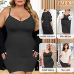 USEASY Shapewear Slip Dress for Women Under Dress Seamless Tummy Control Slip Dress Plus Size Smoothing Cami Dress Slips Black 3XL