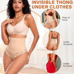 Werena Thong Shapewear for Women Tummy Control Seamless High Waist Body Shaper Underwear Shaping Panties(#872 Beige Lace Thong, Small)
