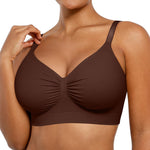 SHAPELLX Wireless Comfy Bra for Womens Breathable Non Padded Seamless Bra Comfortable Soft Bralette V Neck Everyday Bras Brown M