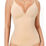 Irisnaya Women's Plunge Deep V Neck Bodysuits with Built in Bra Body Suits | Double-lined shapewear body suits tops has no-wire bra support. Adjustable straps offer a custom fit for work or events.