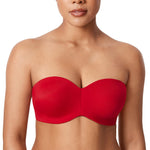 DELIMIRA Women's Strapless Bra Unlined Underwire Minimizer Plus Size Support Lipstick Red 36D