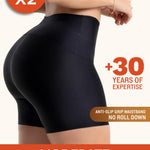 Sonryse 0879 Seamless Shapewear Shorts for Women – High Waist Tummy Control Slip Short | Invisible Under Dresses & Pants 2 Pack Black L