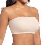 ONEW Strapless Bandeau Bras for Women Seamless Wireless Tube Top Non-Padded Bralette with Clear Bra Straps,Beige,Large