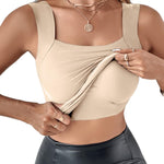 CHICME Womens U Neck Shapewear Built-in Bra Tank High Strechy Sleeveless Slim Fit Tops Camisole Workout Tops-nu-L Nude