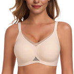 Gailife Womens Wireless V Mesh Comfortable Bra Seamless Bralette Push Up Brassiere No Underwire Supportive Tshirt Everyday Bra, Skin, L