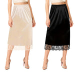 Ellames Women's 2 Pieces Lace Half Slips for Under Dresses Satin Long Underskirt Half Slip Shirt Skirt Extender Single Slit 78 Black, Nude 27" L