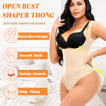 Werena Thong Shapewear Bodysuit for Women Tummy Control Open Bust Body Shaper Slimmer Shaping Thong(#2 Smoothing Beige,Large)