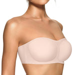 OEAK Womens Strapless Bras Jelly Push Up Bandeau Bra Non Slip Wireless Supportive Padded Bras Seamless Comfortable Tube Bra Nude Skin XL