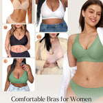 Seamless Bras for Women Comfy Push Up Supportive Wireless Bralettes Deep V Comfortable Tshirt Bras No Underwire Green