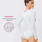Nebility Long Sleeve Bodysuit for Women Tummy Control Crew Neck Body Suits Tops Slim Fit (White, Large)