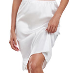 MANCYFIT Half Slips for Women Satin Slip Skirt Under Dresses Anti-Static Side Slit Underskirt Large White