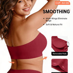Vertvie Strapless Bra Wireless Non-Slip Push Up Bandeau Bras for Women Full Support Tube Tops Padded Bralette S-Large Breasts(Red,Medium)