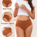 HOHOCHIN Women's Seamless Underwear High Waisted Tummy Control No Show Panties Full Coverage Stretch Briefs 4 Pack (US, Alpha, Large, Regular, Regular, Color A)