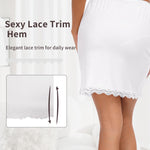 Vlazom Women's Satin Half Slip for Under Dresses Above Knee Underskirt with Lace Trim White Size Small