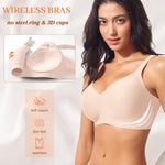 Seamless Jelly Padded Bras for Women No Underwire Full Coverage Supportive Push Up Gel Bra Wireless Low Cut Soft Bralettes(A1#Black+Nude(Mix Set),3X-Large)