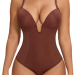 SHAPERIN Women's Backless Body Shaper Bra Faja U Plunge Low Back Shapewear Tummy Control Bodysuit