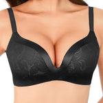 Popilush Lace Wireless Bras with Support and Lift - Push Up Bra for Women No Underwire Comfy Deep V Bralettes Fits B-D Cups