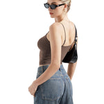 SUUKSESS Women Sexy Square Neck Tank Top Summer Y2K Going Out Tops Casual Sleeveless Basic Cami Shirts (Brown, S)