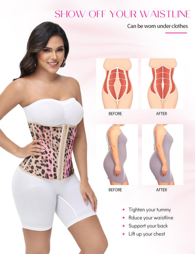 SHAPSHE Waist Trainer for Women Tummy Control Postpartum Belly Band Faja Body Cincher Shapewear with Adjustable Hook and Eye Leopard 3XL