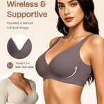 Gailife Deep V Jelly Bras for Women No Underwire Wireless Seamless Push Up Bra Comfort Support Plunge Bralette Full Coverage -BK/GR,3XL