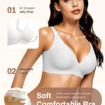 Gailife Deep V Jelly Bras for Women No Underwire Wireless Seamless Push Up Bra Comfort Support Plunge Bralette Full Coverage -WT,L White