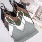 BQTQ 6 Pieces V Neck Cami Bralette Bra for Women Padded Cami Bras with Elastic Straps Seamless Bralettes Sleeping Bra Everyday Bralette Pack, M