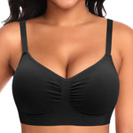 Wireless Sewn in Padded Bras for Women Comfortable Push Up Full Coverage Bralettes No Underwire Everyday Tshirt Bra(#01 Black(Padded)-Spaghetti Strap,Large)