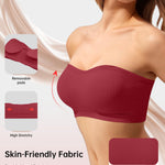 OEAK Supportive Strapless Bras for Women Push Up Wireless Bandeau Bra Non Slip Seamless Bras Comfortable Padded Bralette Red XXL