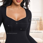 ONEW Shapewear Tummy Control Long Sleeve Shirts For Women Seamless V Neck Compression Shirt Slimming Body Shaper,Black,Medium