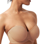 HSIA Strapless Bras for Women Large Breasts Non Slip Full Coverage Underwire Supportive Multiway Strapless Bra Plus Size Dark Beige