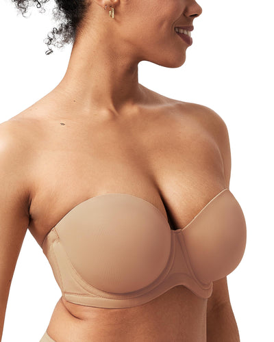 HSIA Strapless Bras for Women Large Breasts Non Slip Full Coverage Underwire Supportive Multiway Strapless Bra Plus Size Dark Beige