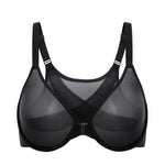 DELIMIRA Women's Cosnufy Posture Front Closure Bras Sheer Mesh Plus Size Underwire Unlined Bra Black 40DD
