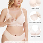 Gailife V Neck Front Closure Bras for Women Wireless Full Coverage Mastectomy Bralettes Comfortable Seamless Everyday Bra, Skin, XL