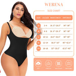 Werena Thong Shapewear Bodysuit for Women Tummy Control Open Bust Body Shaper Slimmer Shaping Thong(#1 Pure Dark,Medium)