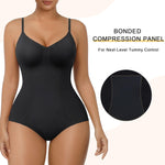 SHAPERX Women's Shapewear Bodysuit Bonded Tummy Control Panel Seamless Comfy Body Shaper With Targeted Compression,SZ6213-Black-L/XL