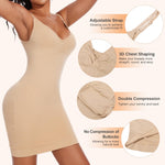 Betaven Shapewear Dress for Women V-Neck Full Slip Dress Seamless Body Shaper Under Dresses Tummy Control Dress,Beige,Medium