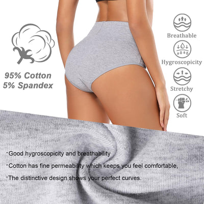Molasus Women's Soft Cotton Underwear Briefs High Waisted Postpartum Panties Ladies Full Coverage Plus Size Underpants Grey,Size 5