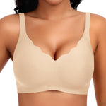 Wireless Jelly Comfortable Bras for Women Push Up Scalloped V Neck No Underwire Tshirt Bra Seamless Padded Bralettes(A1# Nude(Pure),XX-Large)