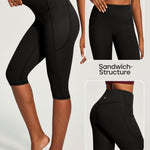 Heathyoga Capri Leggings with Pockets for Women Tummy Control Knee Length Leggings Yoga Pants Women Capri Pants Workout Black