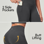 IUGA Compression Leggings with Pockets for Women Tummy Control Leggings No Front Seam Workout High Waist Yoga Pants,Ink Gray