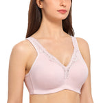 DELIMIRA Women's Wireless Plus Size Full Coverage Lace Bra Cotton Unlined Comfortable Gentle Rose 52C