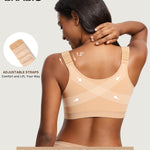 BRABIC Post Surgery Compression Bras for Women's Front Closure Full Coverage Surgical Bra with Adjustable Straps Wireless Bralette, Beige, L