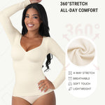 FeelinGirl Compression Shirt Women Shapewear Tummy Control Body Shaper Long Sleeve Slimming V Neck Top White Small