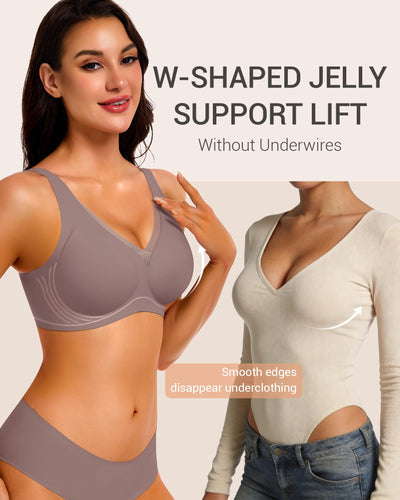 Gailife Womens Deep V Jelly Bras Wireless Mesh Comfortable Bralette Supportive No Underwire Bras Seamless Push Up Plunge Bra -GR,3XL Berry Grey
